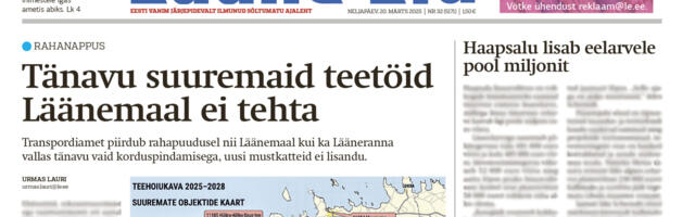 Lääne Elu paberleht neljapäeval, 20. märtsil