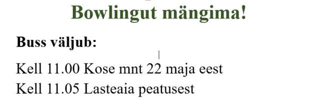 Eakad ja puudega inimesed! Sõidame Kuulsaali bowlingut mängima 30 oktoobril 2024