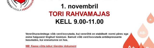 Täna toimub Tori rahvamajas doonoripäev