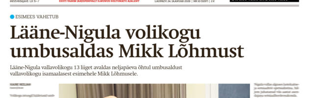 Lääne Elu paberleht laupäeval, 24. jaanuaril