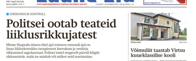 Lääne Elu paberleht laupäeval, 1. novembril