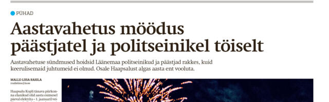 Lääne Elu paberleht laupäeval, 3. jaanuaril