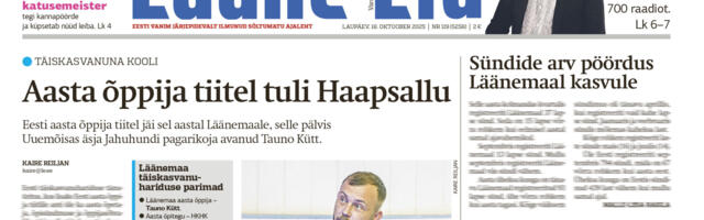 Lääne Elu paberleht laupäeval, 18. oktoobril