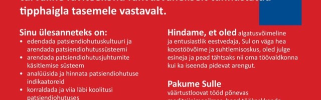 Põhja-Eesti Regionaalhaigla otsib oma meeskonda patsiendiohutuse peaspetsialisti