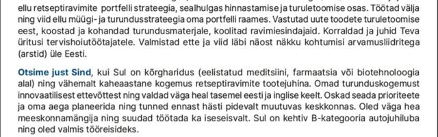 Teva otsib retseptiravimite tootejuhti