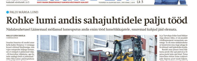 Lääne Elu paberleht teisipäeval, 14. jaanuaril