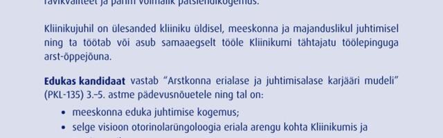 Tartu Ülikooli Kliinikum otsib Kõrvakliiniku juhti