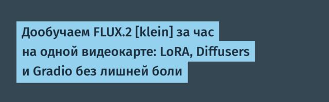 Дообучаем FLUX.2 [klein] за час на одной видеокарте: LoRA, Diffusers и Gradio без лишней боли