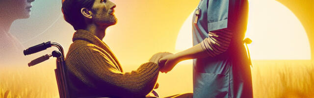 Ratastoolis mees armus hooldajasse, kuid on üks konks