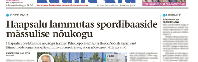 Lääne Elu paberleht neljapäeval, 17. aprillil