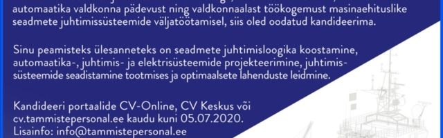 Deck Marine Systems otsib juhtimissüsteemide inseneri