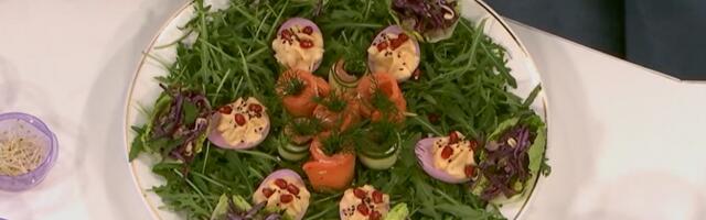 Pidulauale lisavad värvi peedimahlas marineeritud munad ja hernehummus