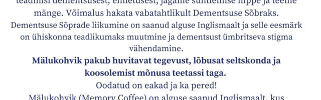 Mälukohvik 18 septembril kell 12.00