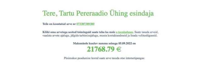 Pereraadio vajab abi 21 768 euro suuruse elektriarve tasumisel