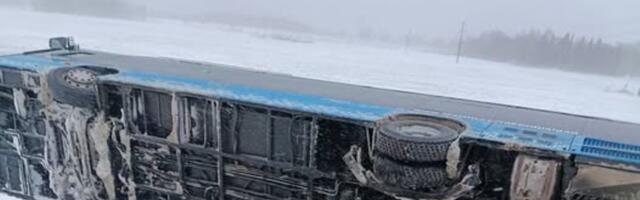 FOTO | Ida-Virumaal põrutas buss kraavi. Üks inimene viidi haiglasse