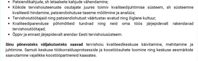 Terviseamet otsib tervishoiu kvaliteedikeskuse juhti