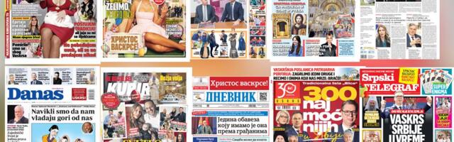 NASLOVNE STRANE PRAZNIČNIH NOVINA: Prelistavanje štampe za ponedeljak, 13. april 2026. godine