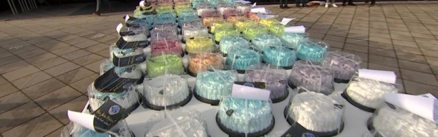 Reporter: Meeleavaldajad tervitasid valitsuse liikmeid ministeeriumide ühishoone eest 100 tordiga