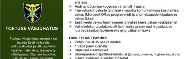 Kaitseressursside amet otsib: Toetuse väejuhatuse tervisekeskuse arst-peaspetsialisti