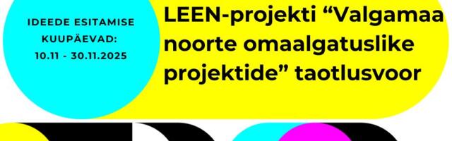 "LEEN-projekti Valgamaa noorte omaalgatuslike projektide" taotlusvoor ootab osalema Valgamaa õpilasesindusi, noortevolikogusid ja noortekeskuste aktiivgruppe!