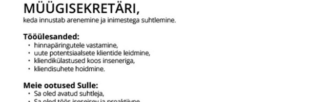 Energiatehnika OÜ otsib müügisekretäri