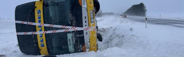 Fotod: Tallinna-Narva maanteel sõitis liinibuss teelt välja