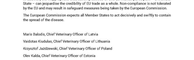 Balti riikide ja Poola juhtivate veterinaarametnike ühisavaldus