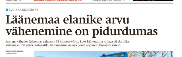 Lääne Elu paberleht teisipäeval, 6. jaanuaril