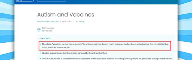 CDC 19. novembril 2025: väide “vaktsiinid ei põhjusta autismi” ei ole tõenduspõhine
