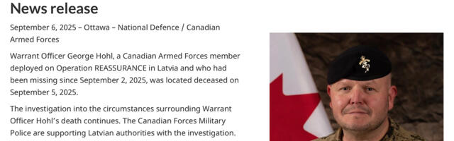 Lätis kaduma läinud Kanada sõdur leiti surnult