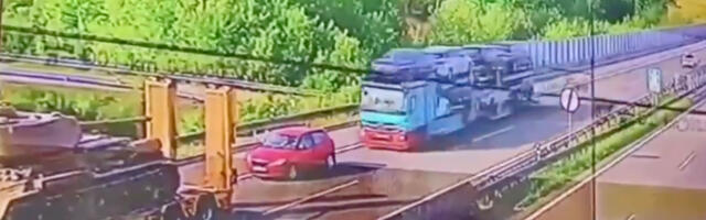 VIDEO: sõiduauto jäi kahe veoki vahele
