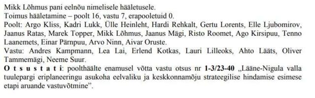 KÕMU: Kes 2023 toetasid Lääne-Nigula valla hävitamist tuulikutega?