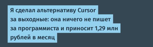 Я сделал альтернативу Cursor за выходные: она ничего не пишет за программиста и приносит 1,29 млн рублей в месяц