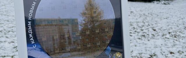 Russia’s Mikron is selling framed test wafers with up to 120,000 processors as souvenirs — 12 designs, priced around $170 each, sold alongside $2 vials of cleanroom air