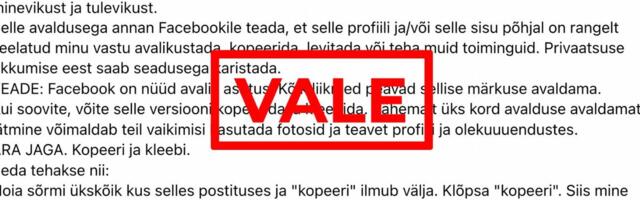 FAKTIKONTROLL | Ei, selle teksti postitamine ei kaitse „Facebooki uue reegli“ eest