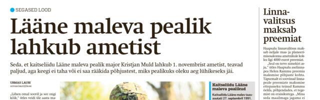 Lääne Elu paberleht teisipäeval, 22. oktoobril