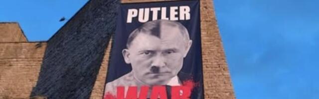 FOTO | Narva muuseum pani linnusele plakati, mis võrdleb Putinit Hitleriga