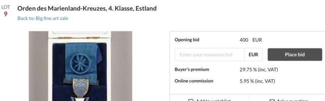 Saksa oksjonil müüakse Eesti teenetemärki. Presidendi kantselei: sellist pole kunagi välja antud